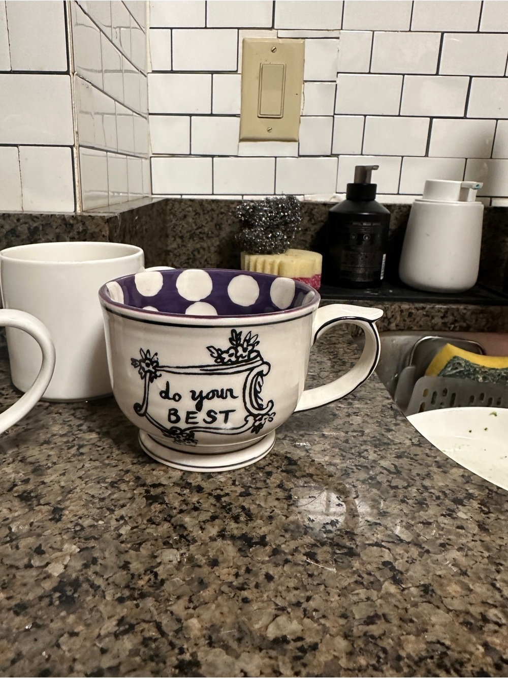Do Your Best Ceramic Teacup with Purple Polka Dot Interior
